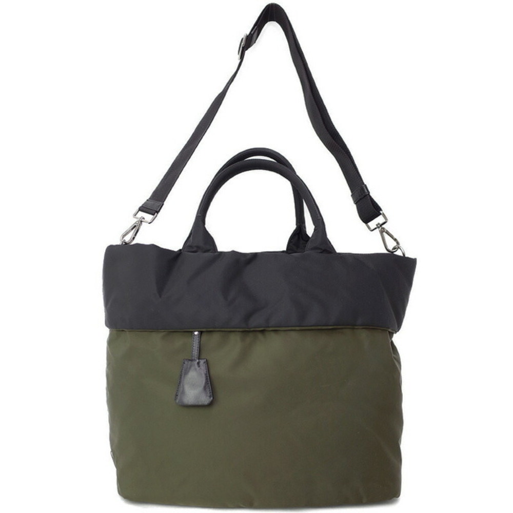 Prada Tessuto Double Tote Bag olive green black